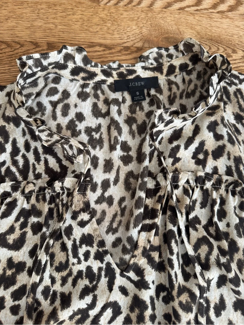 J. Crew Leopard Print Sleeveless Ruffle Top - Brown & Cream. Size Small